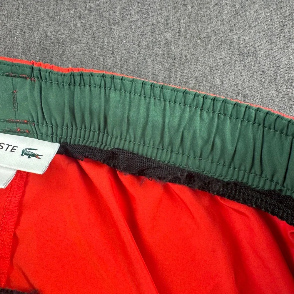 Lacoste Mens Red Swim Trunks XL Green Contrast Waistband no Mesh  Board Shorts